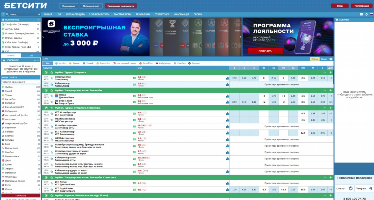 Betcity мобильная версия