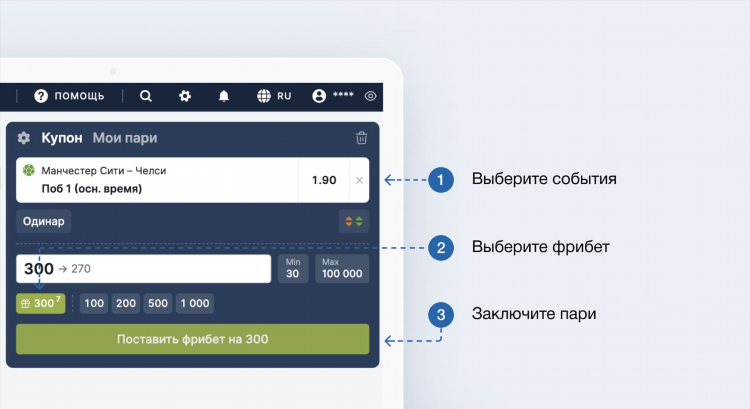 Фрибеты при регистрации без депозита